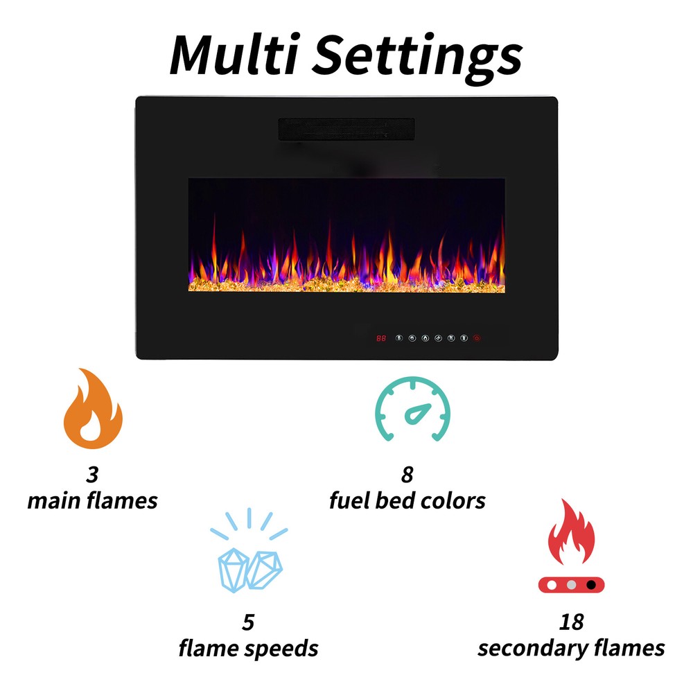 YUKOOL Electric Fireplace Insert, Recessed/Wall Mounted Heater, Touch Screen