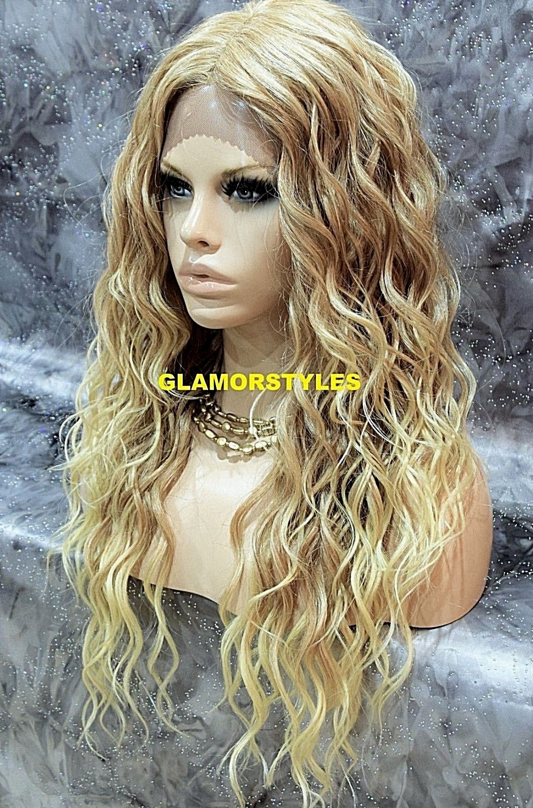 LACE FRONT FULL WIG LONG CURLY LAYERED MEDIUM BLONDE MIX T27.613 HEAT OK NWT