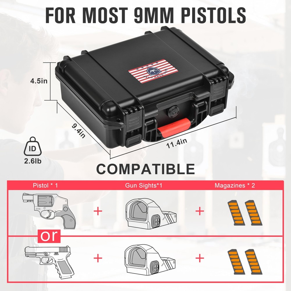 TSA Approved Handgun Case Hard Shell Lockable Waterproof Pistol Case