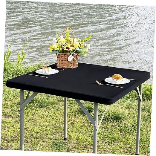 Square Fitted Table Cover Elastic Tablecloth Stretch 34" x 34" (Square) Black