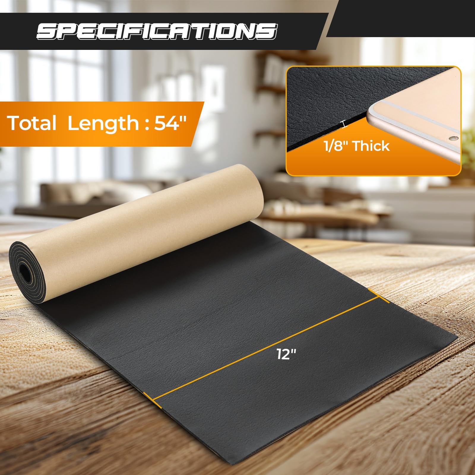 Sponge Neoprene with Adhesive Foam Rubber Sheet 1/8” Thick X 12” Wide X 54” L...