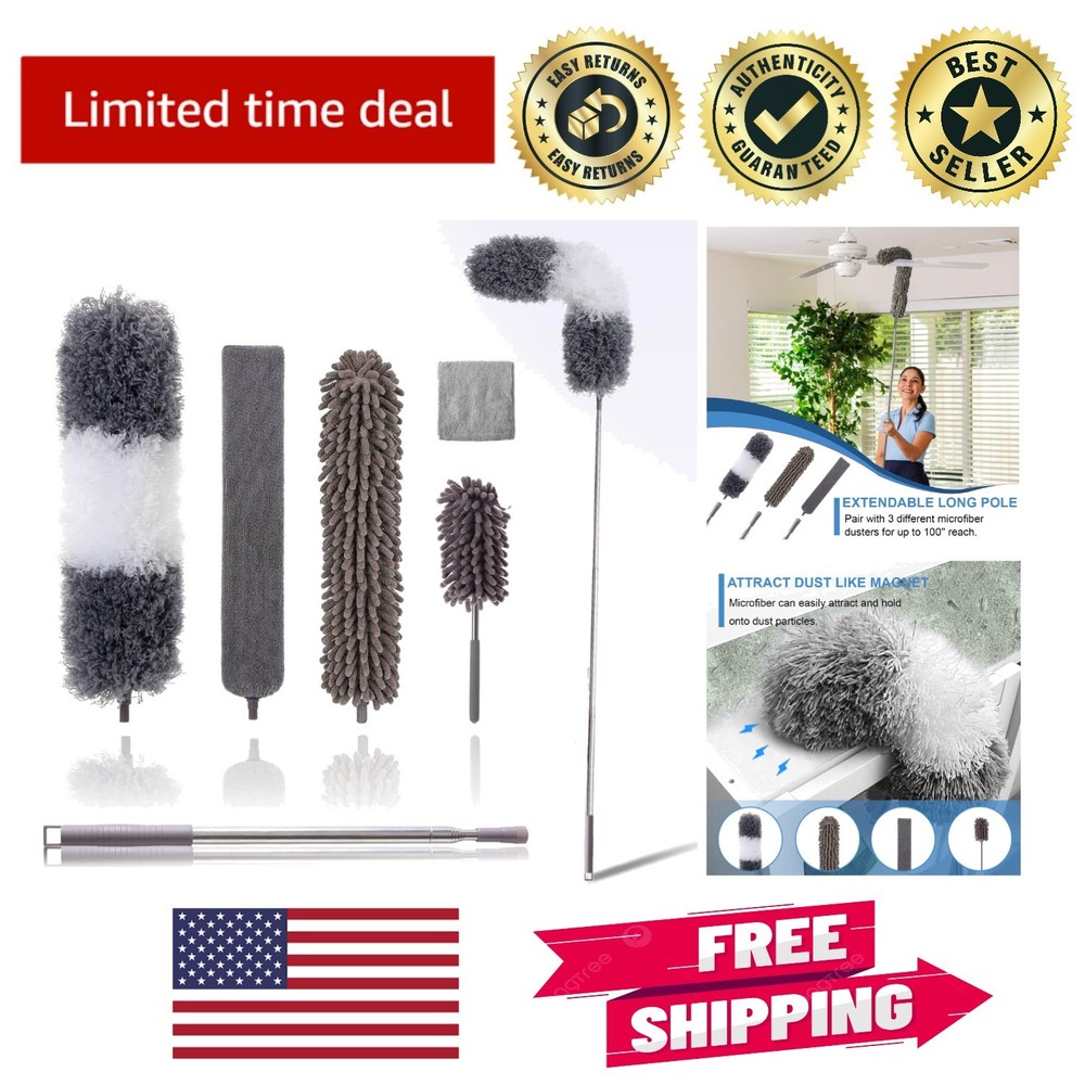 Upgrade Your Cleaning: 6-Pc Microfiber Duster Set with 100” Expandable Pole