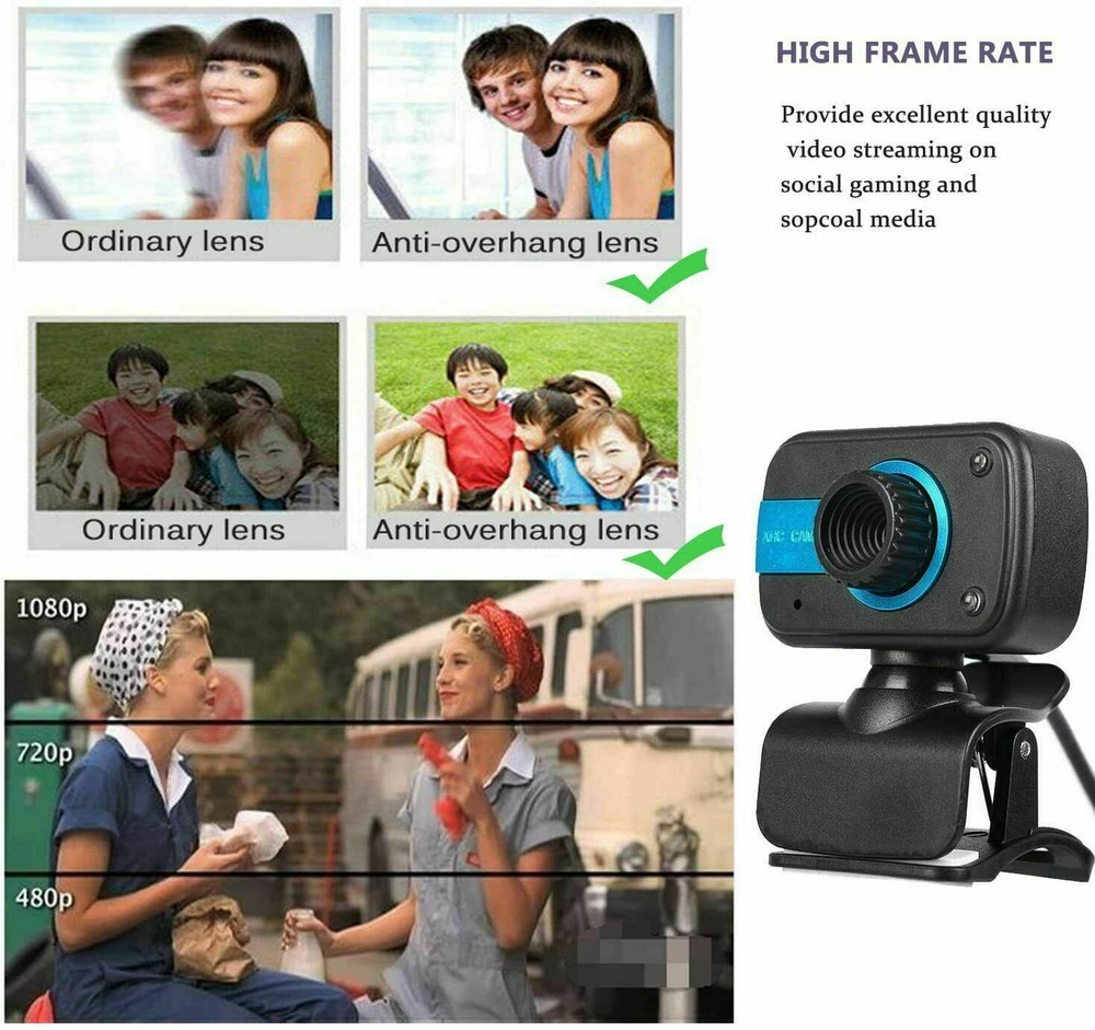 HD Webcam USB Computer Web Camera For PC Laptop Desktop Video Cam W/ Microphone