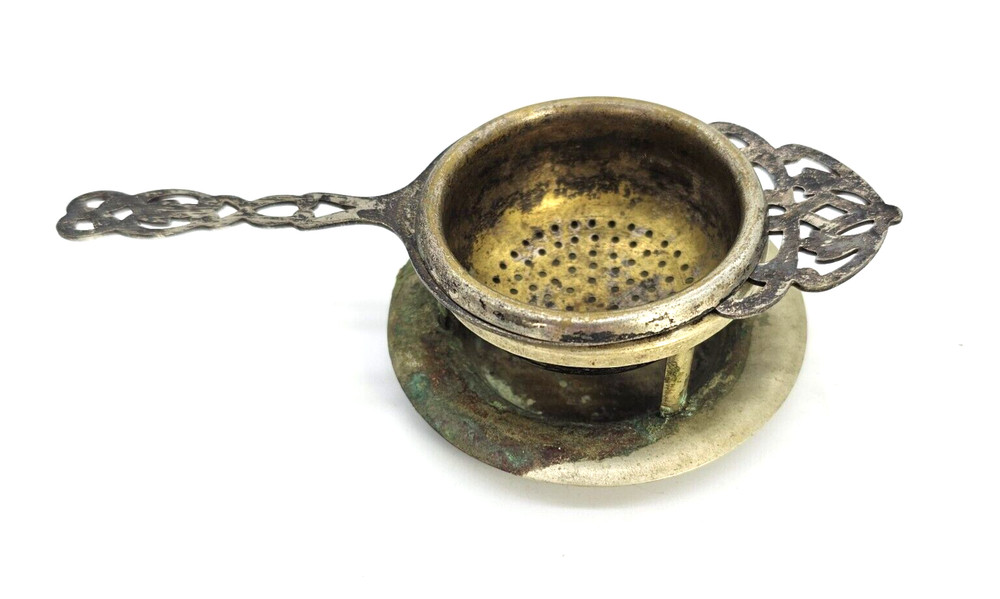 Antique Silverplate Tea Strainer & Stand by E & JB Co. 3 Piece