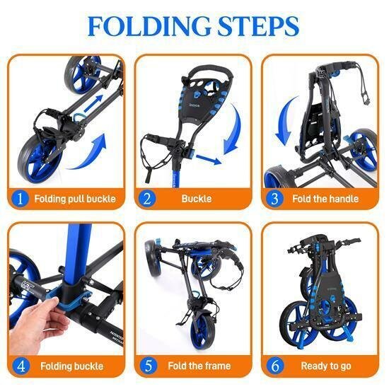SereneLife SLGCFLW 3 Wheel Walking Golf Bag Push Cart Holder w/ Elastic Strap