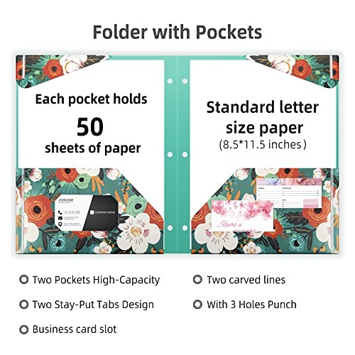 Folders with Pockets, Waterproof Plastic Folder with Two Fixed Corner Flowers
