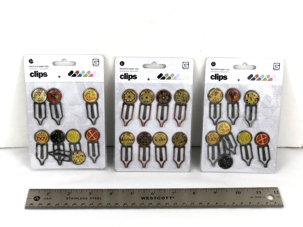 BasicGrey 3 Pkgs Decorative Paper Clips Metal Epoxy Journaling Scrapbooking
