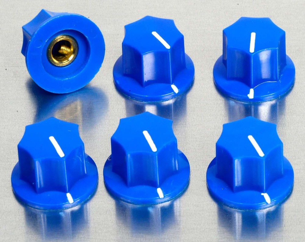 Six Blue Skirted Set Screw Knobs For Effects, Amps, Studio Gear #BBSK