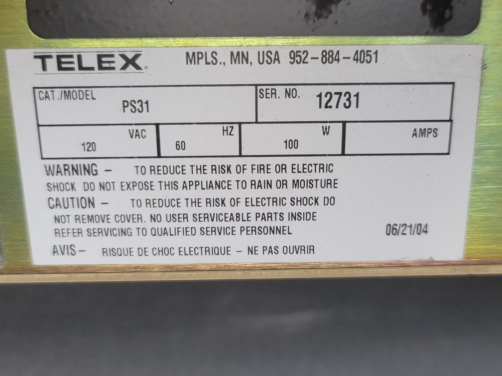 TELEX RTS TW INTERCOM SYSTEM POWER SUPPLY PS31