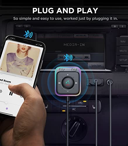 Bluetooth 5.4 AUX Car Adapter[2025 Upgrade] [Stronger Dual Mics& Noise Black