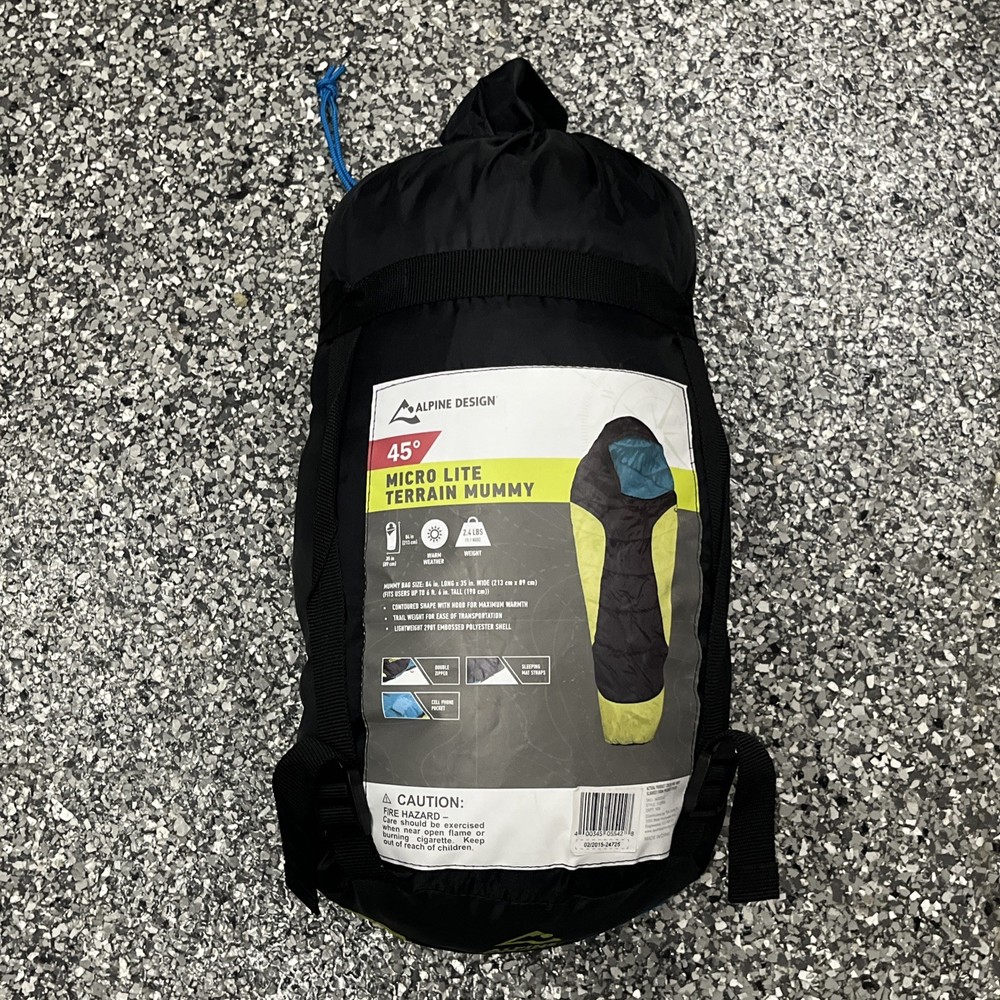 Alpine Design Sleeping Bag Mummy 45 Degrees Hiking Backpacking Compact