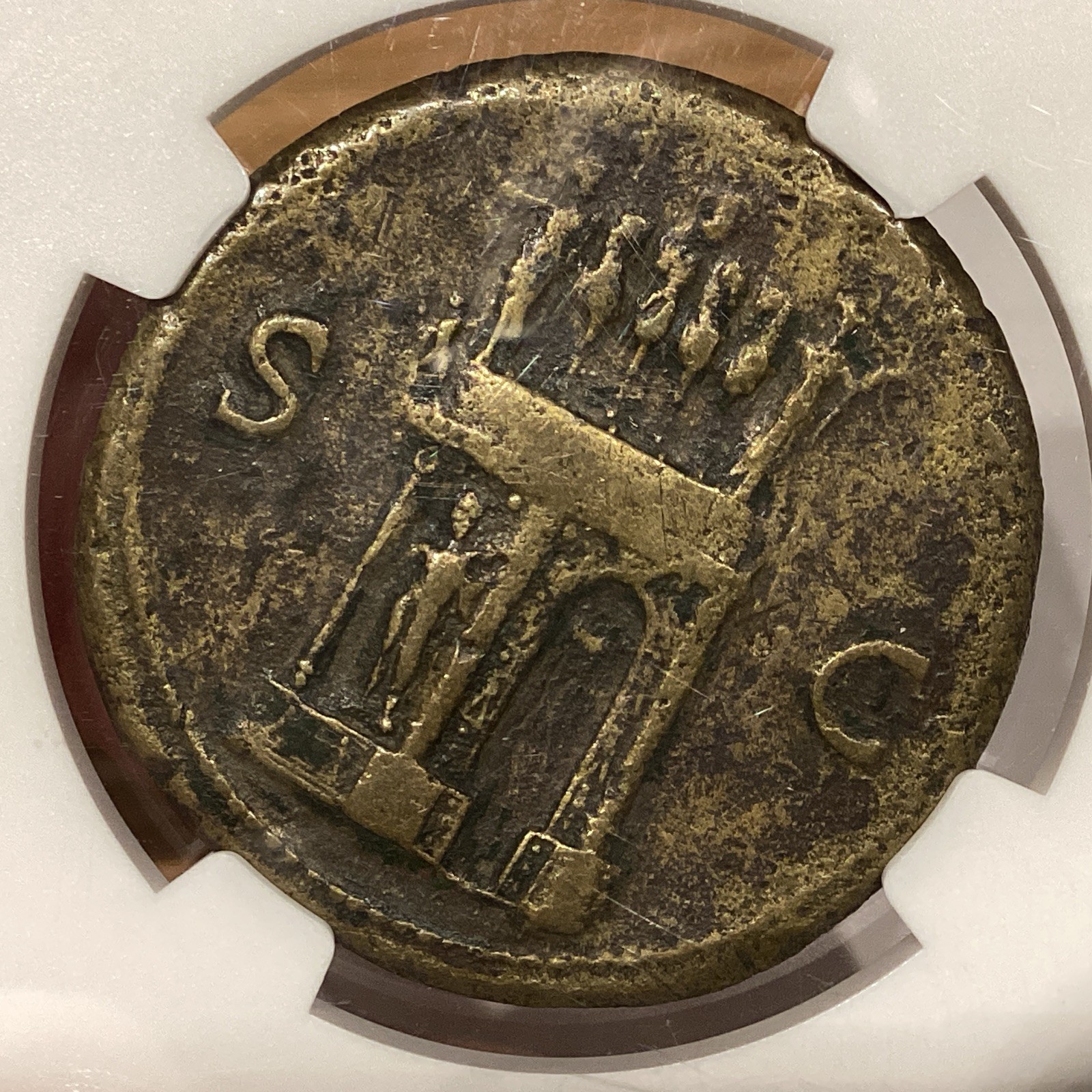 Roman Empire Nero AD54-68 AE Sestertius 28.57g Lugdunum Left Head Arch Scarce