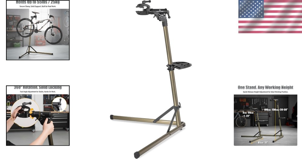 Adjustable Bicycle Workstand - Foldable Tool Plate Included