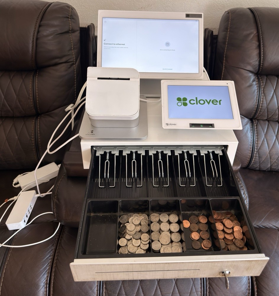 Clover POS System Cash Drawer Receipt Printer Touchscreen Card Reader