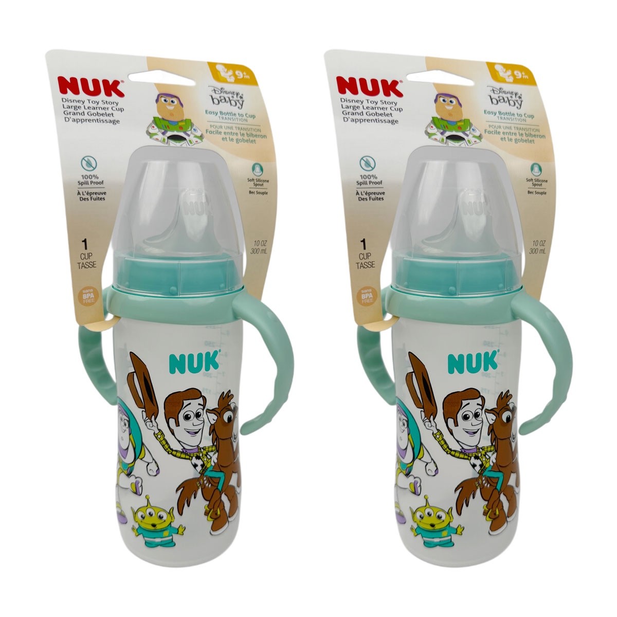 2 Pack NUK  Disney Baby Toy Story Large Learner Cup 10 Ounce Pixar Sippy Bottle