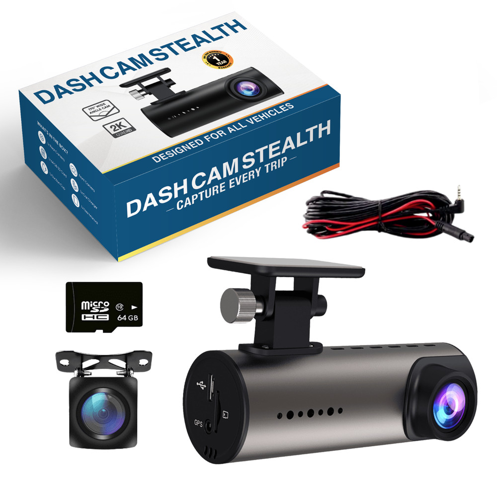 Dash Cam Stealth – 2K Front & Rear, Screenless, Wi-Fi/App, G-Sensor,Night Vision