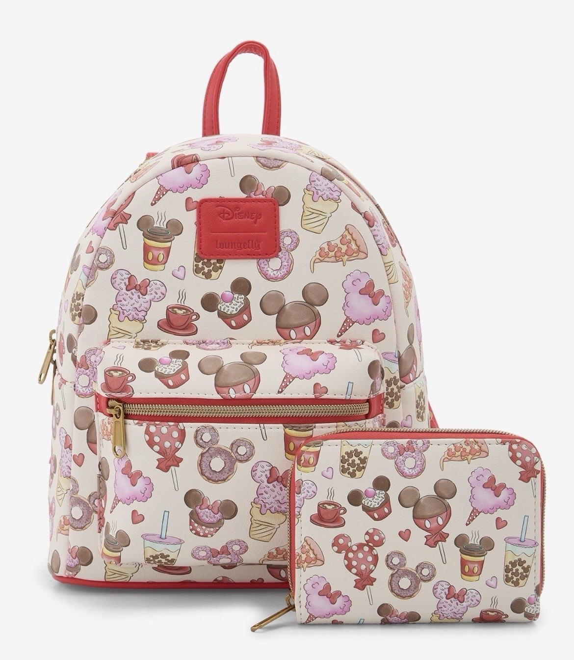 NWT Loungefly Mickey & Minnie Mouse Treats Backpack and Mini Zipper Wallet Set