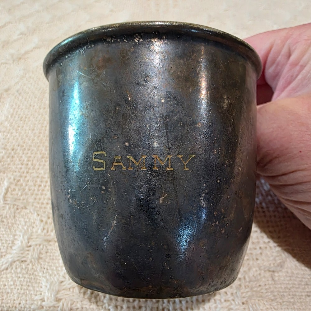 Vintage Etched SAMMY Baby Child Cup Mug 1847 Rogers Bros DAFFODIL EPNS
