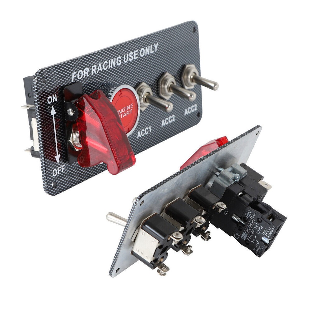 Carbon Ignition Switch Panel Engine Start Push Button LED 12V Toggle Racing Car