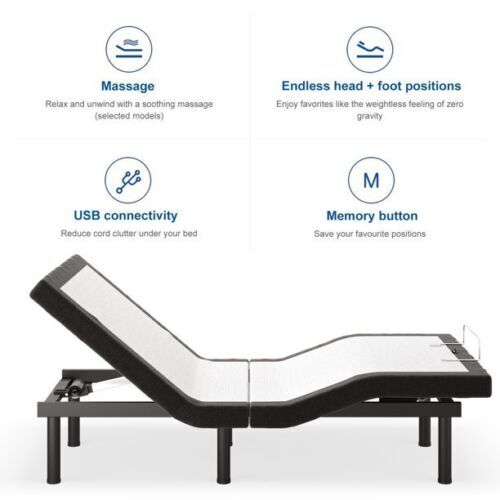 Adjustable Bed Frame Base Electric Massage Wireless Remote Control QUEEN KING