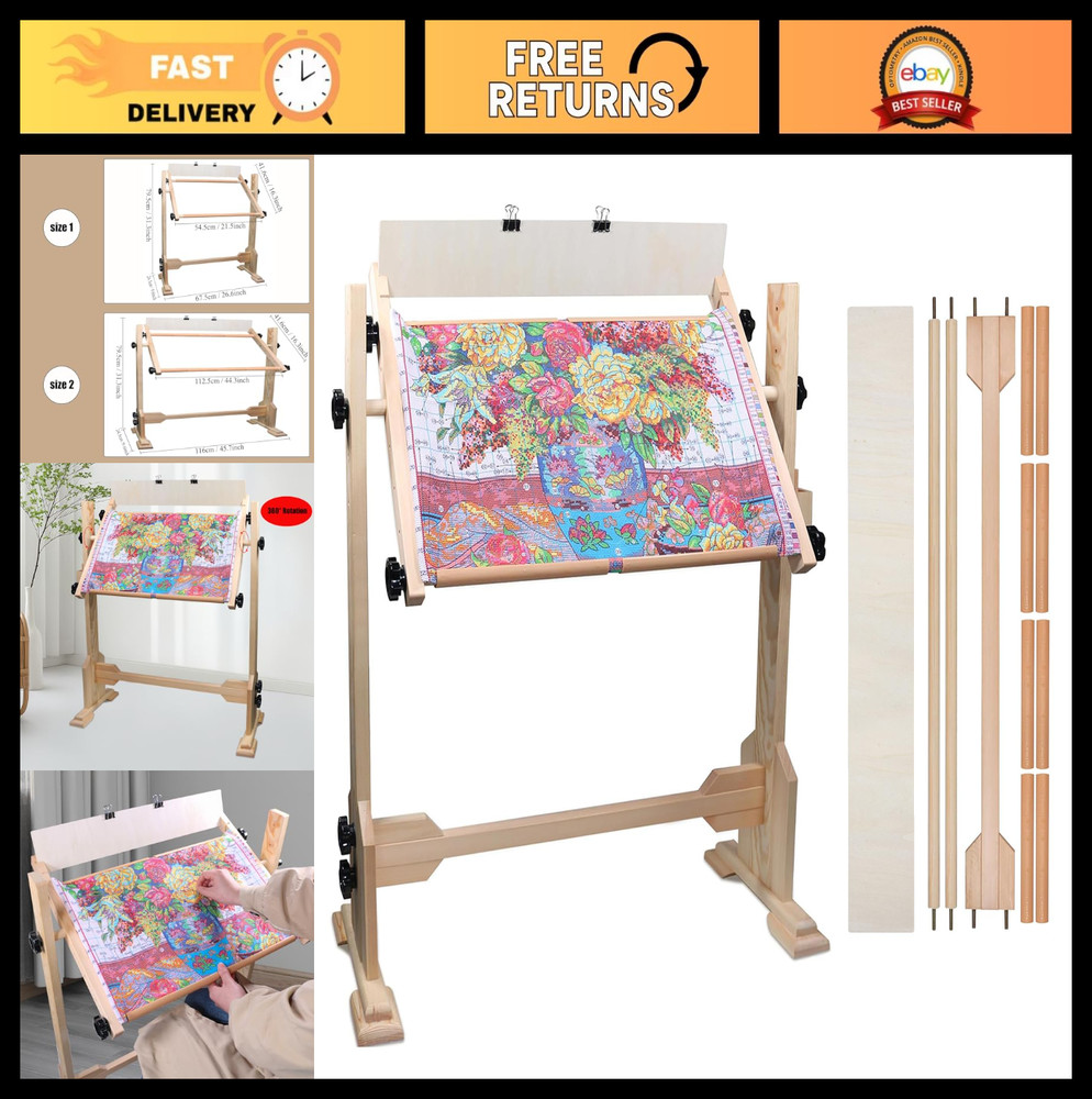 Adjustable Needlework Table & Embroidery Stand, Beech Wood Cross Stitch Frame 54