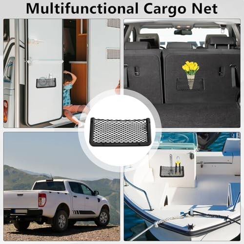 2 PCS Car Net Pocket, ABS Plastic Frame Cargo Net Storage Pockets 9 x 4.3 Inch