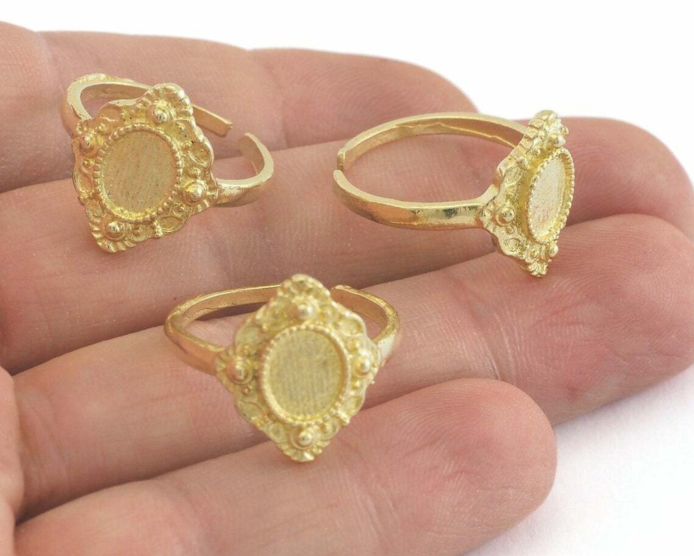 Adjustable Ring Bezel Blank Raw brass 17mm 7US size Adjustable DIY Ring base