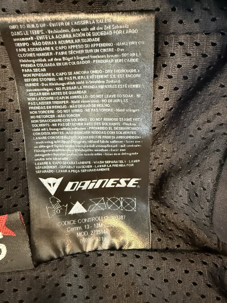 Dainese Codice Controllo Black Motorcycle Jacket Padded Armor Size 46 READ