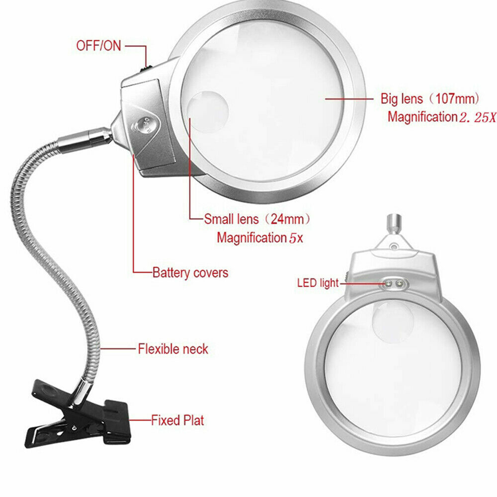Double LED Magnifying Glass for Table Lamp Floor Stand Reading Magnifying Tool
