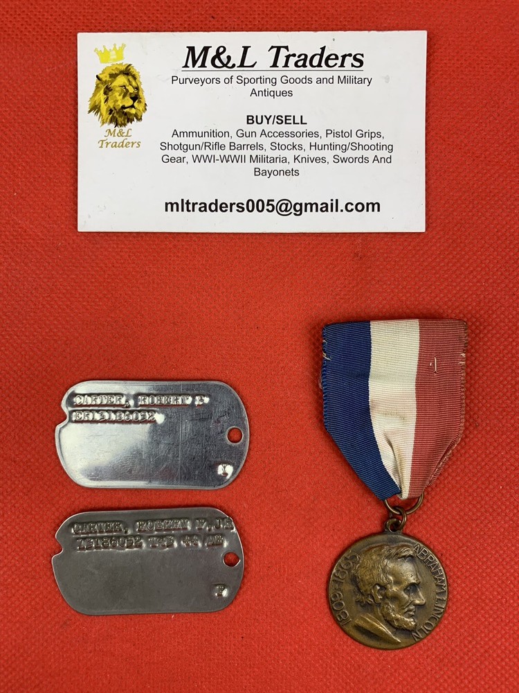 Original WW2 Father & Son Military Dog Tags Grouping Boy Scout Medal