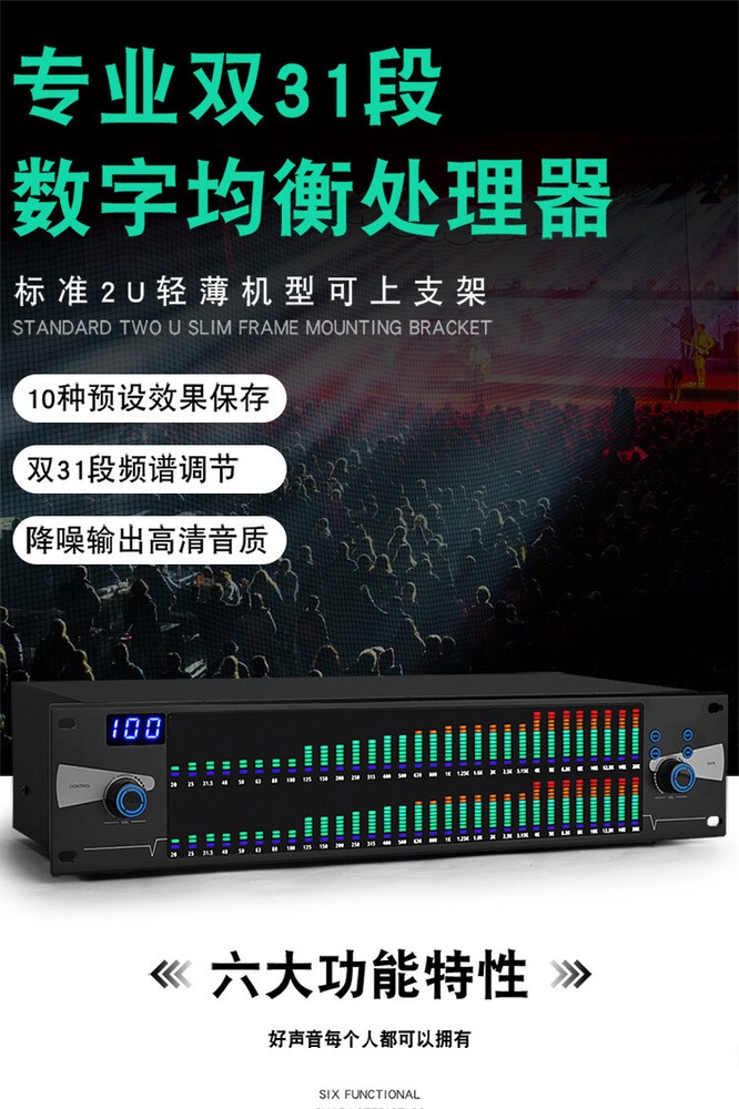 Dual 31-band Digital Equalizer with Pressure Limiting Function Djustable EQ