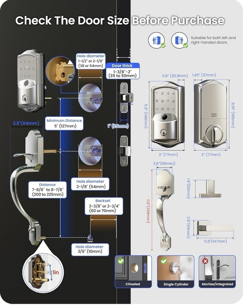 Built-in Wi-Fi Fingerprint Deadbolt Lock ,App Remote Keyless Entry Touchscreen