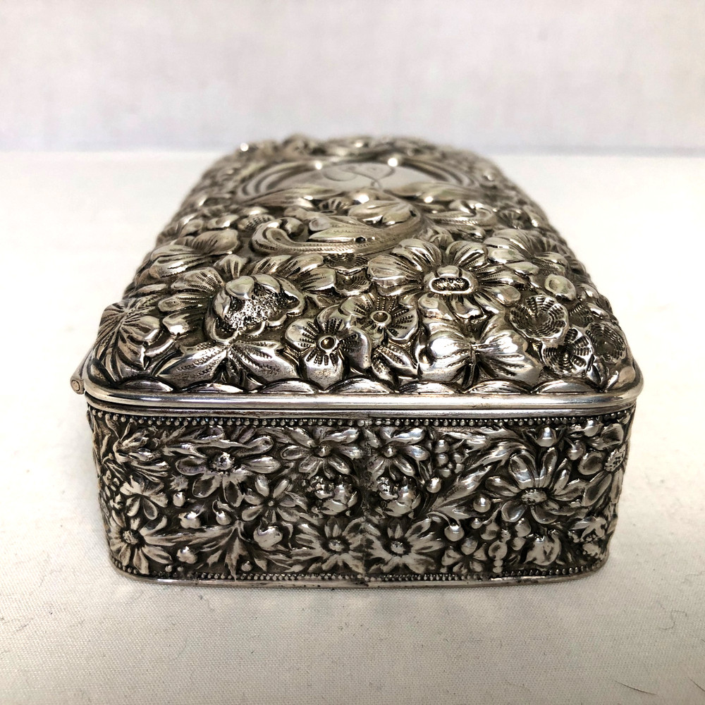 Antique Gorham Cluny Pattern Sterling Silver Rectangular Hinged Box, 177 Grams.