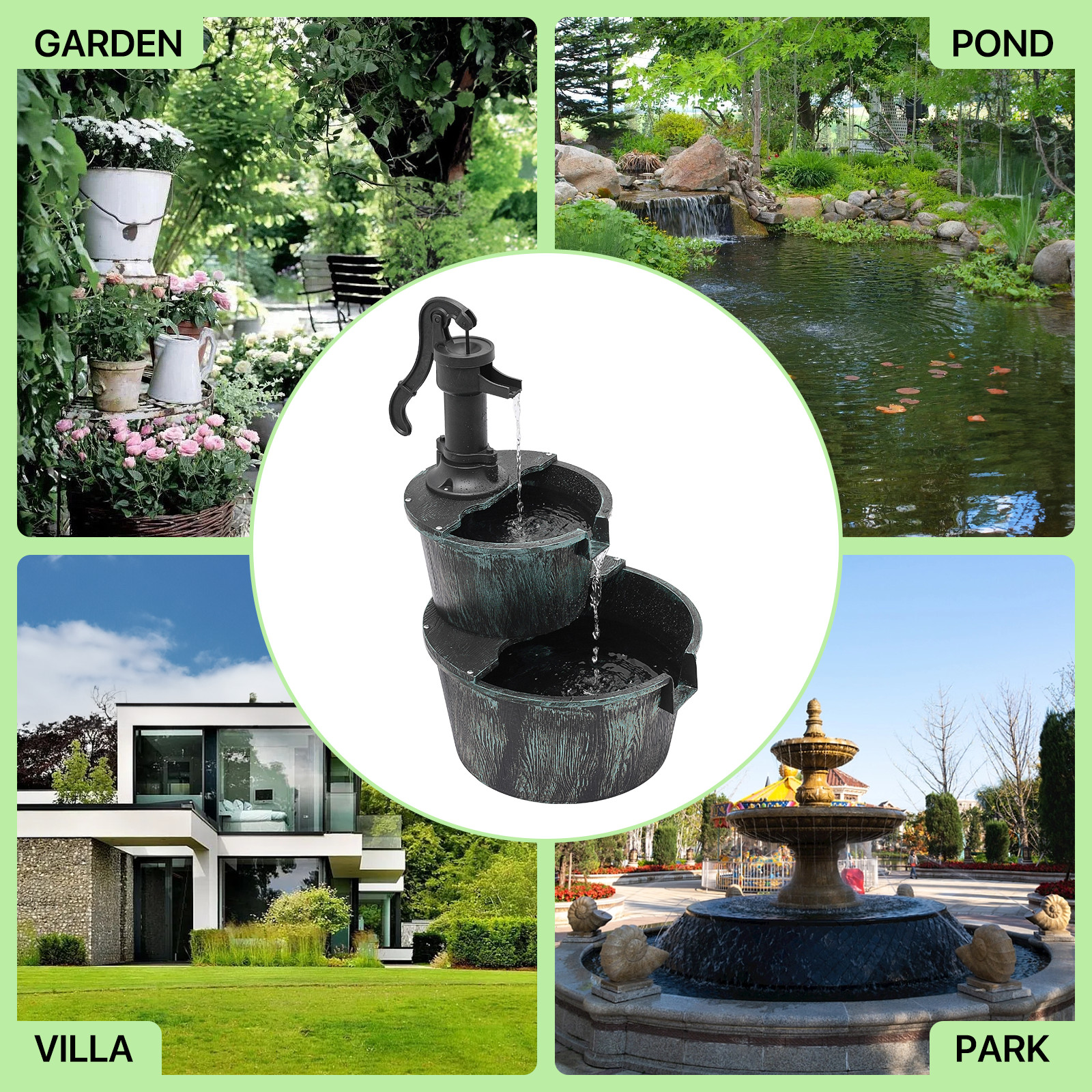 2-Tier Bird Bath Pedestal Fountain 27-Inch Outdoor Garden Decor