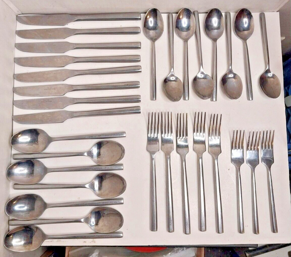 HANFORD FORGE HF LTD STAINLESS STEEL FLATWARE 6-SIDED HANDLE, 31pc USED