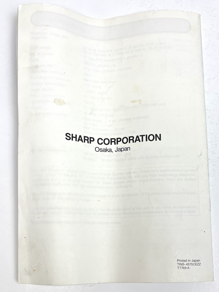 SHARP SharpVision LCD Projector XG-1500U Owners Users OPERATION MANUAL ONLY