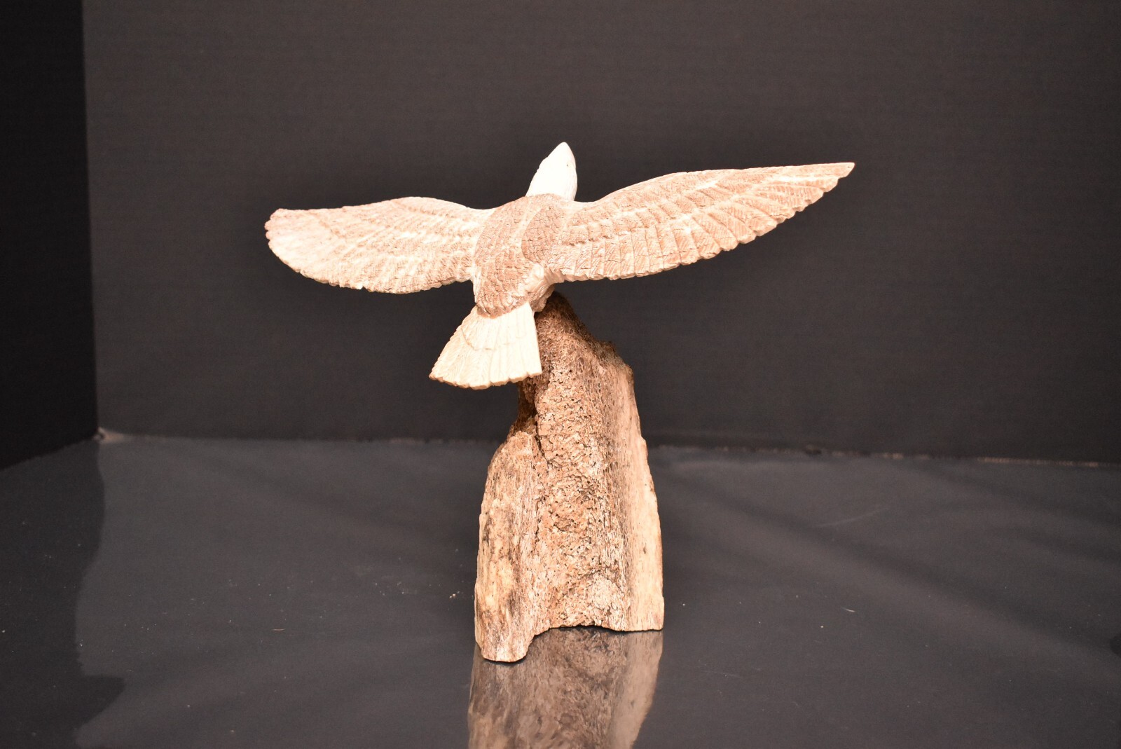 INUIT Figure Fossilized BUFFALO BONE CARVED EAGLE Northwest Coast Sculpture