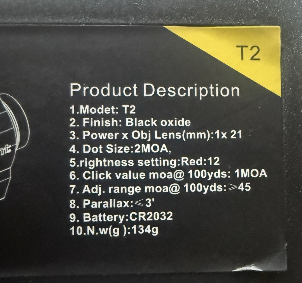 (MilSims) EvolutionGear T2 Red Dot 2 MOA & 1.93 Mount (9mm/5.56 Rated)