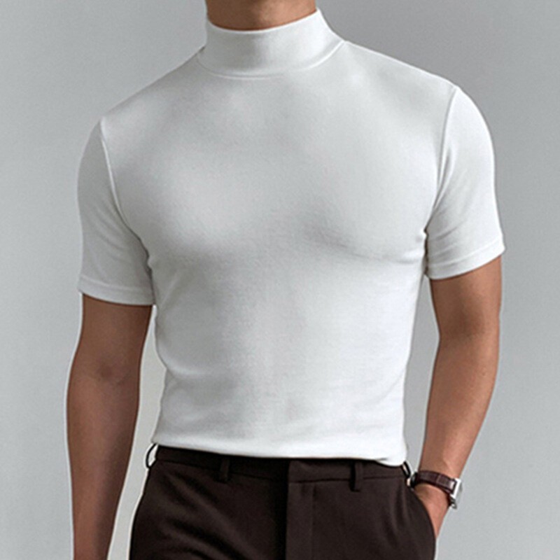 Men's Basic Mock Turtleneck T-Shirt Short Sleeve Slim Fit Solid Color Pullover T