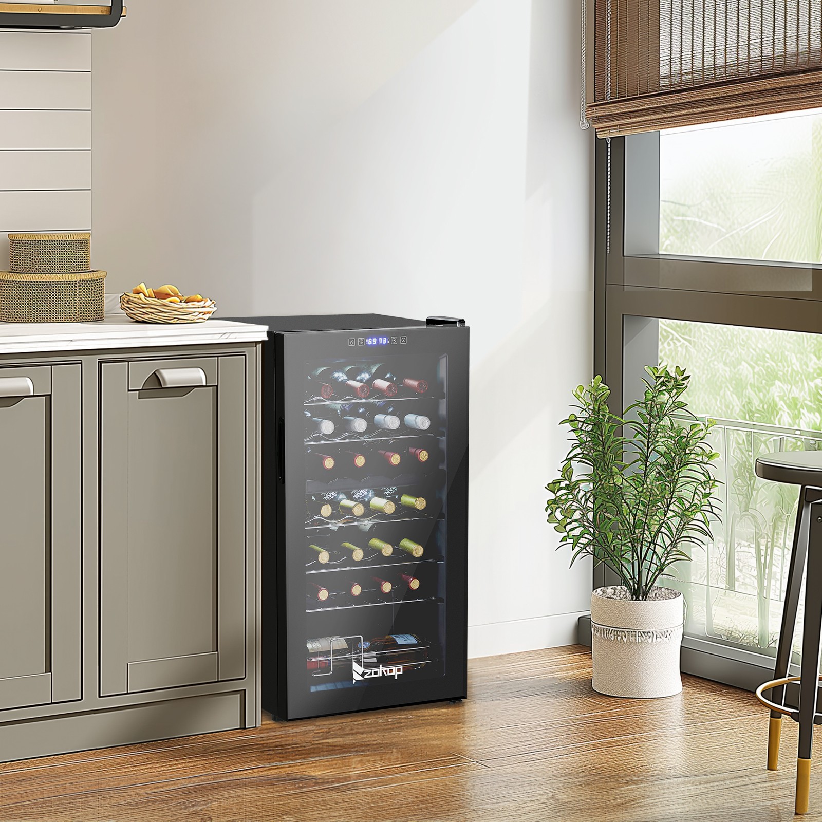 28 Bottle Wine Fridge Freestanding Compressor Wine Cooler Refrigerator, Beverage