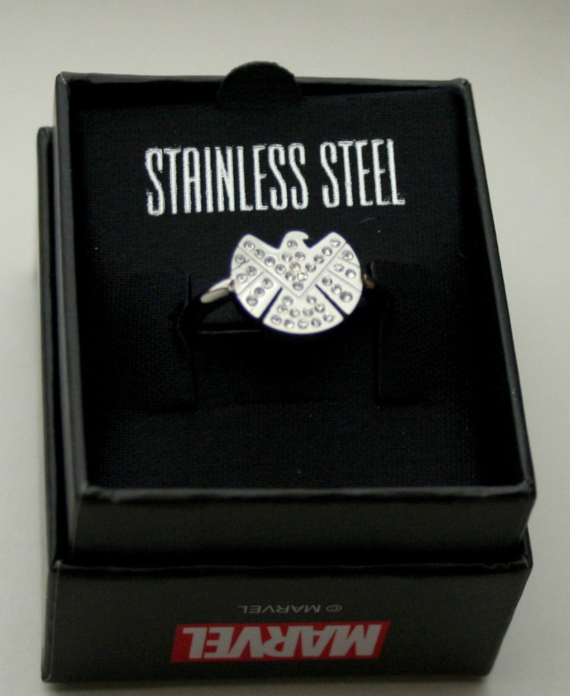 Marvel Comics Shield Logo Stainless Steel Crystal Ring New NOS Box Size 5.5