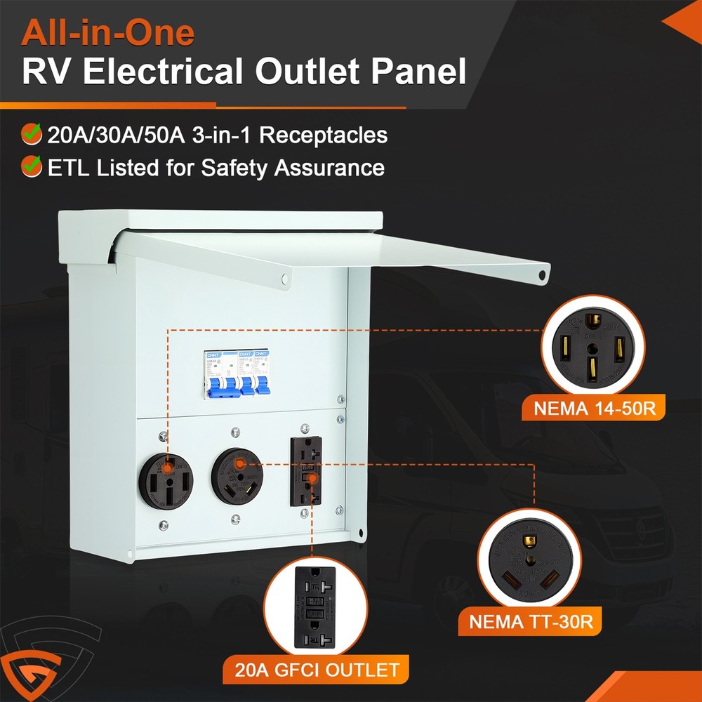 Temporary Power Outlet Panel RV Electrical Panel 20 30 50 Amp Outlet Box -