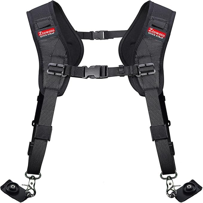 Double Shoulder Camera Strap Harness Quick Release Adjustable Dual Camera Tet...