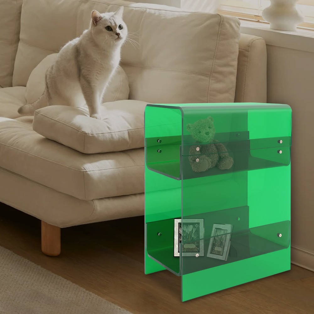 Side Table, Narrow End Table for Small Spaces, 3-tier Narrow Acrylic Side Table