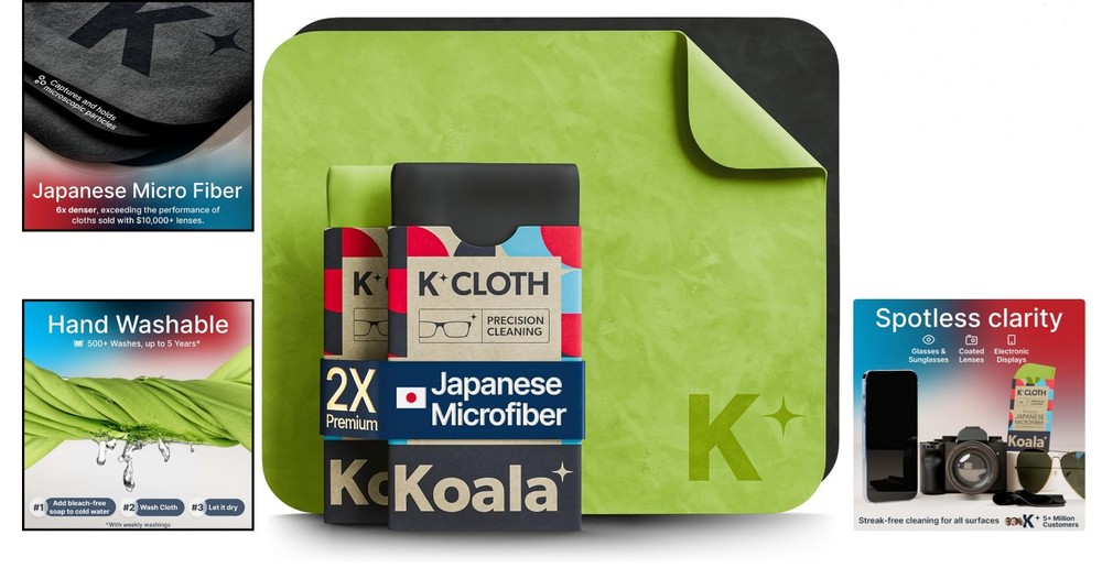 Eco-Friendly Koala Lens Cleaning Cloths: Reusable & Washable Microfiber, 2 Pack