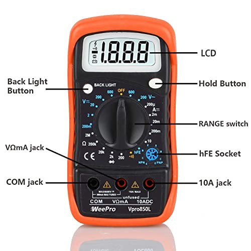 Vpro850L Digital Multimeter DC AC Voltmeter, Ohm Volt Amp Test Meter, Electric