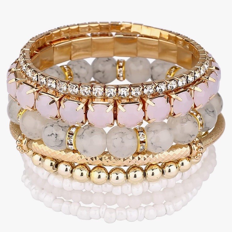 8 PC Handmade Bohemian Beaded Stackable 7" Plus Stretch Bracelet Set New B1751