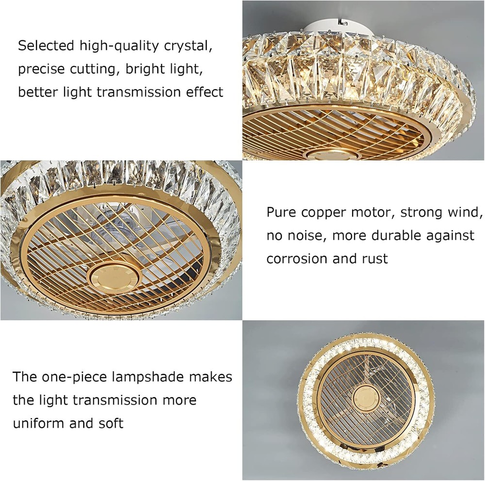 Circulation Crystal Ceiling Fan with Dimmable Light 72W Remote Control Modern
