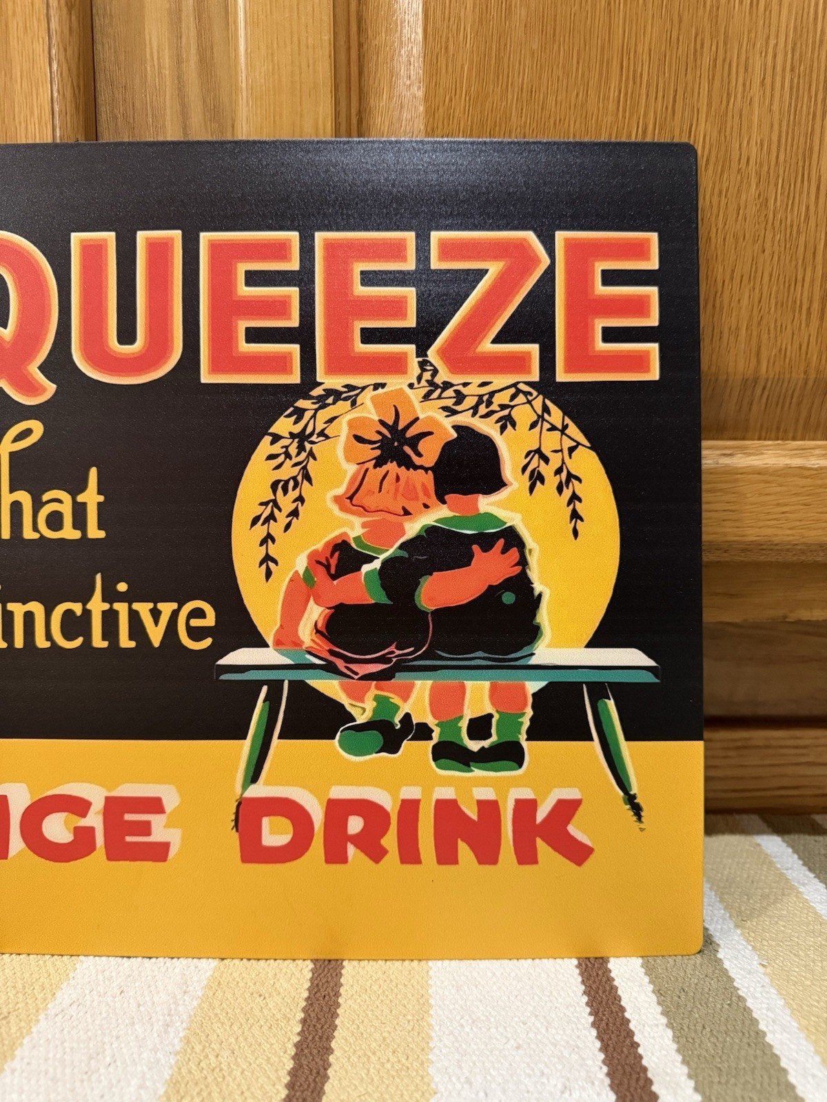 Squeeze Orange Drink Flange Sign Double Sided Vintage Style Wall Decor