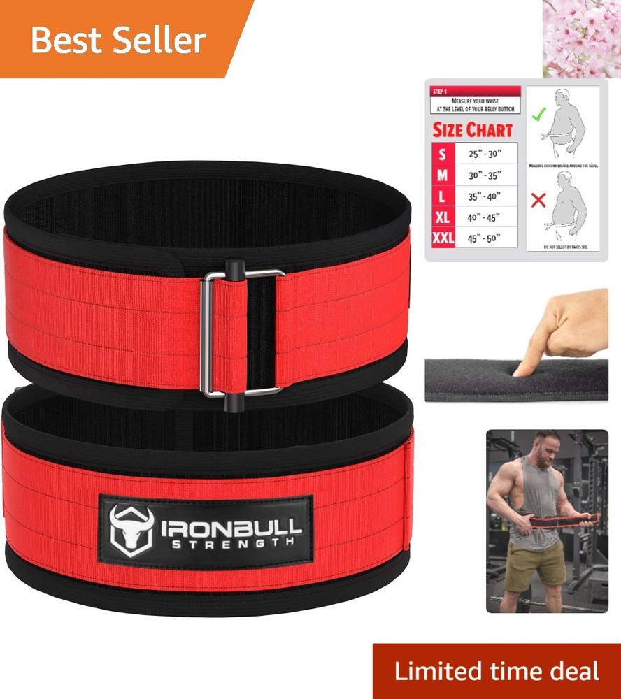 X-Large Red Lifting Belt - Auto-Lock Padded Back Support for Maximum Performance